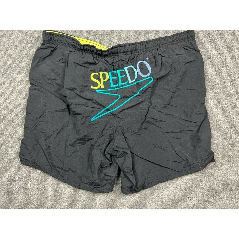 Speedo Mesh Lined Swim Trunks Men's 35" Waist Shorts Black Spell Out